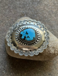 Native American Sterling Silver Turquoise Belt Buckle. CY