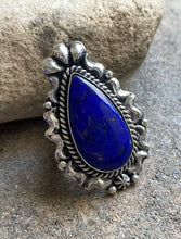 Load image into Gallery viewer, Native American Sterling Silver Lapis Adjustable Ring. CY