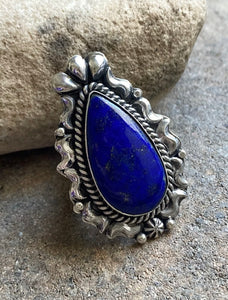 Native American Sterling Silver Lapis Adjustable Ring. CY