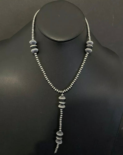 Sterling Silver Lariat Y Bead Necklace 27 Inch.