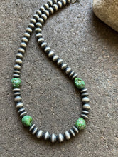 Load image into Gallery viewer, Sterling Silver Pearls Sonoran Gold Turquoise Nuggets Bead Necklace 18 inch