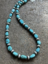 Load image into Gallery viewer, Sterling Silver Turquoise W Pearls Bead Necklace. 18 inch