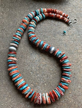 Load image into Gallery viewer, SterlingSilver MultiStone Graduated Turquoise Spiny Oyster Bead Necklace 26 inch