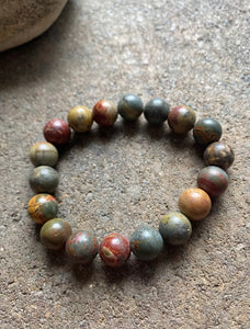 Round Red Creek Jasper Stretchy Bead Bracelet. Free size