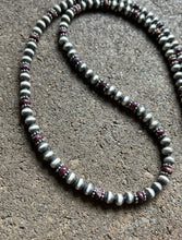 Load image into Gallery viewer, Sterling Silver Purple Spiny Oyster W 6mm Pearls Bead Necklace. 24 inch