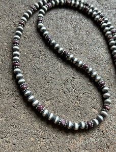 Sterling Silver Purple Spiny Oyster W 6mm Pearls Bead Necklace. 24 inch