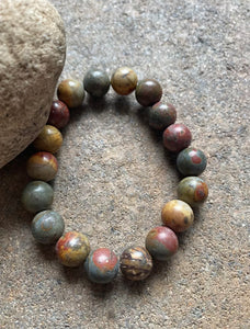 Round Red Creek Jasper Stretchy Bead Bracelet. Free size