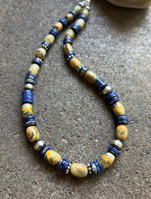 Load image into Gallery viewer, Sterling Silver Bumblebee Jasper Lapis Pearls Bead Necklace. 18 inch