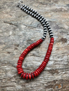 Sterling Silver Red Coral Bead Necklace 18 inch