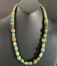 Load image into Gallery viewer, Sterling Silver Green Turquoise Bead Necklace. 26 inch
