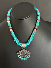 Load image into Gallery viewer, Navajo Sterling silver turquoise coin pendant necklace 18 Inch