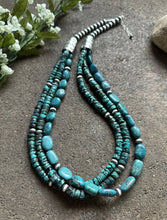 Load image into Gallery viewer, Sterling Silver Multi Strand Turquoise W Pearls Bead Necklace. 24 inch
