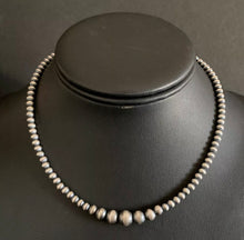 Load image into Gallery viewer, Sterling Silver 4mm Graduated Navajo Pearls Bead Necklace. 14 inch Choker