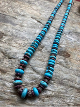 Load image into Gallery viewer, Sterling Silver Purple Spiny Oyster with Turquoise Bead Necklace. 22 inch