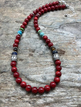 Load image into Gallery viewer, Sterling Silver Multi Stone Red Coral Bead Necklace 18 inch