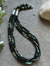 Load image into Gallery viewer, Sterling Silver Multi Strand Black Onyx Turquoise Bead Necklace. 24 Inch