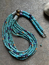 Load image into Gallery viewer, Sterling Silver Multi Strand Multi Stone Turquoise Bead Necklace. 30 inch