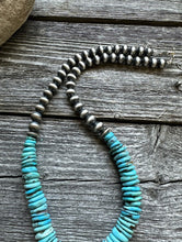 Load image into Gallery viewer, Sterling Silver Turquoise W Pearls Bead Necklace. 18 inch