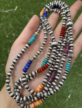 Load image into Gallery viewer, Long Sterling Silver Multi Stone Bead Necklace. 60 inch