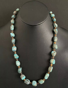 Sterling Silver Turquoise Nuggets Heishi Bead Necklace 25 Inch