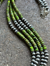 Load image into Gallery viewer, Sterling Silver Multi Strand Green Turquoise W Pearls Bead Necklace. 28 inch