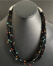 Load image into Gallery viewer, Sterling Silver Multi Strand Black Onyx Multi Stone Bead Necklace. 24 Inch