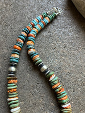 Load image into Gallery viewer, Sterling Silver Graduated Turquoise Spiny Oyster Bead Necklace 18 Inch