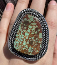 Load image into Gallery viewer, Native American Sterling Silver Green Royston Turquoise Adjustable Ring. CY