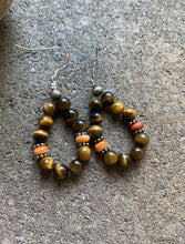 Load image into Gallery viewer, Sterling Silver Tiger’s Eye Spiny Oyster Bead Loop Earrings.