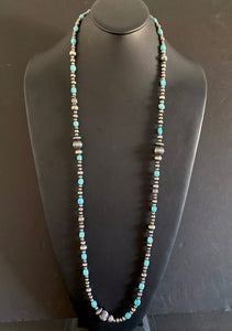 Sterling Silver Turquoise W Navajo Pearls Bead Necklace 44 Inch