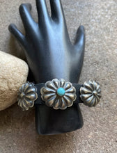 Load image into Gallery viewer, Vintage Native American Sterling Silver Turquoise Leather Band Bracelet