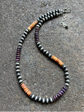 Load image into Gallery viewer, Sterling Silver Orange Purple Spiny Oyster W Pearls Bead Necklace 16 inch