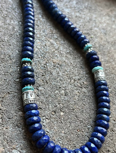 Sterling Silver Lapis W Turquoise Bead Necklace. 21 inch