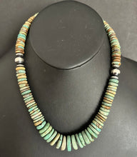 Load image into Gallery viewer, Sterling Silver Graduated Green Turquoise Bead Necklace. 19 inch