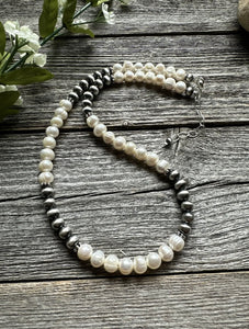 Sterling Silver Freshwater Pearls Bead Necklace. 18 inch