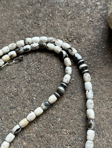 Sterling Silver White Buffalo Turquoise Bead W Pearls Necklace. 18 inch