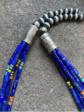 Load image into Gallery viewer, Sterling Silver Multi Strand Multi Stone Lapis Bead Necklace. 24 inch