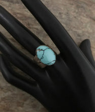 Load image into Gallery viewer, Vintage Old Pawn Sterling Silver Turquoise Ring. Size 7.5