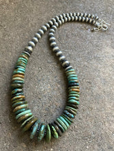 Load image into Gallery viewer, Sterling Silver Graduated Green Turquoise W Bead Necklace. 18 inch