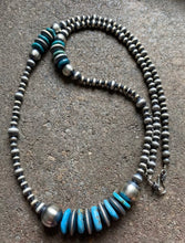 Load image into Gallery viewer, Long Sterling Silver Blue Turquoise Navajo Pearls Bead Necklace. 30 inch