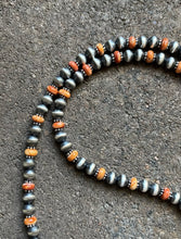 Load image into Gallery viewer, Sterling Silver Orange Spiny Oyster with 6mm Pearls Bead Necklace. 22 inch