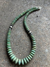 Load image into Gallery viewer, Sterling Silver Graduated Green Turquoise Bead Necklace. 18 inch