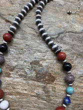 Load image into Gallery viewer, Sterling Silver Multi Stone Round W Navajo Pearls Bead Necklace 18 inch