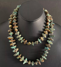 Load image into Gallery viewer, Sterling Silver Green Turquoise Nuggets with Navajo Pearls Bead Necklace 43 inch