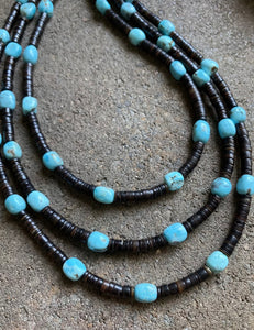 Sterling Silver Layered Multi Strand Turquoise Nuggets Bead Necklace 27 Inch.