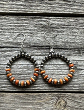Load image into Gallery viewer, Sterling Silver Orange Spiny Oyster W Pearls Bead Hoop Earrings. 2.25 Inch.