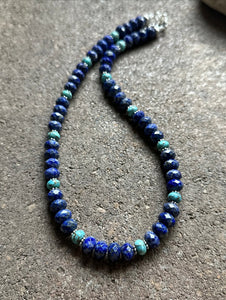 Sterling Silver Lapis Turquoise Bead Necklace. 19 inch