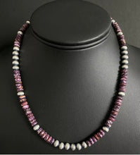 Load image into Gallery viewer, Sterling Silver Purple Spiny Oyster W Pears Bead Necklace. 16 inch