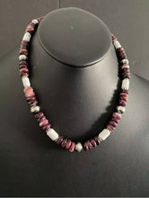 Load image into Gallery viewer, Sterling Silver Purple Spiny Oyster W Turquoise Bead Necklace. 18.5 inch