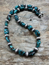 Load image into Gallery viewer, Sterling Silver Turquoise Nuggets Pearls Bead Necklace. 19 inch